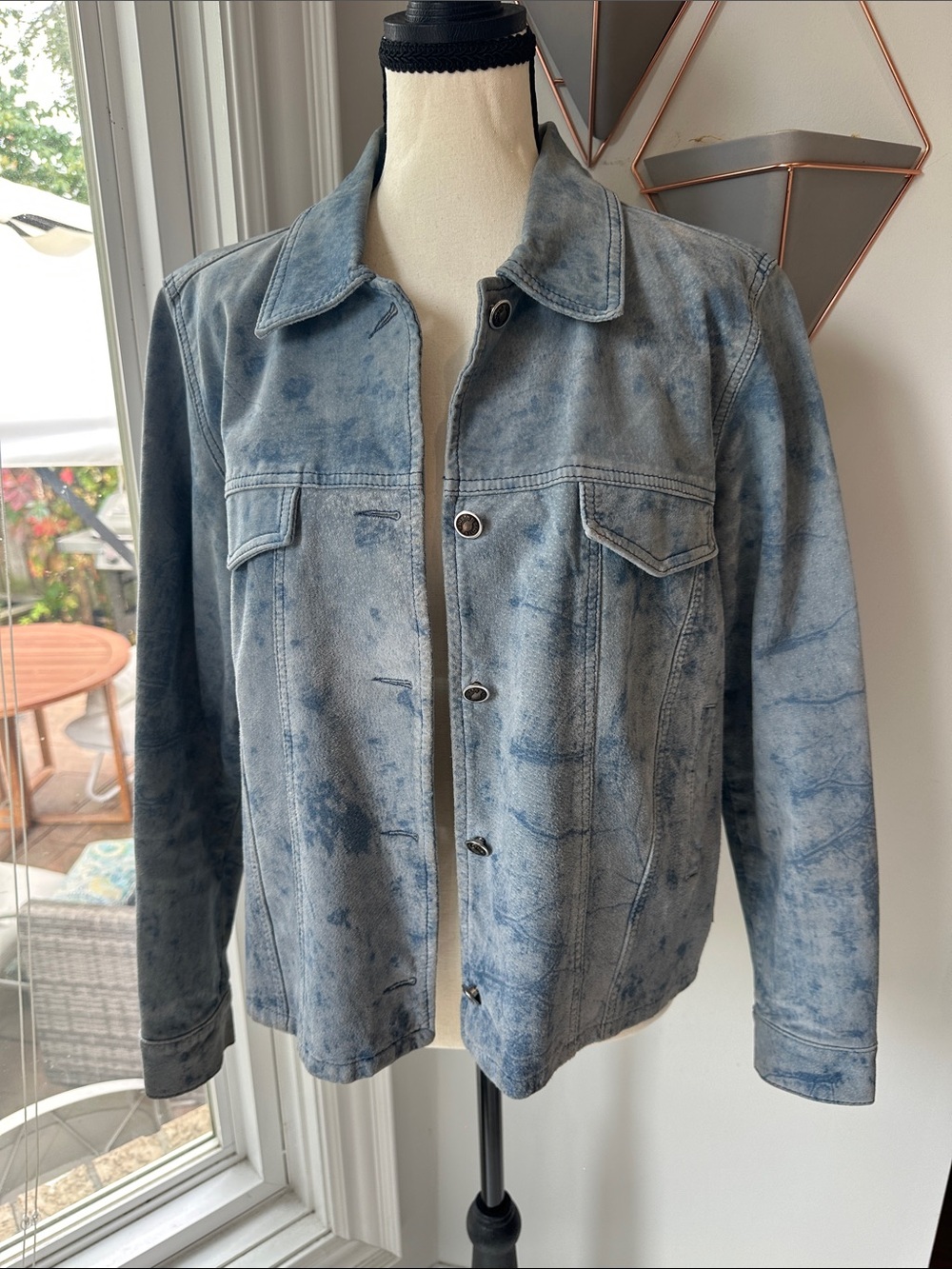 VINTAGE SKOTTS SUEDE LEATHER TRUCKER JACKET Washed Blue Jean Look Medium